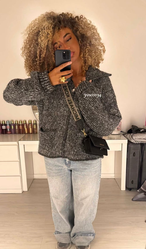 Cardigan zippé en maille côtelée NAYIA