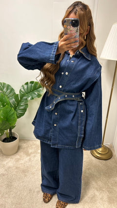 Veste en jeans à ceinture boutonné SYRIELLE ( bleu)