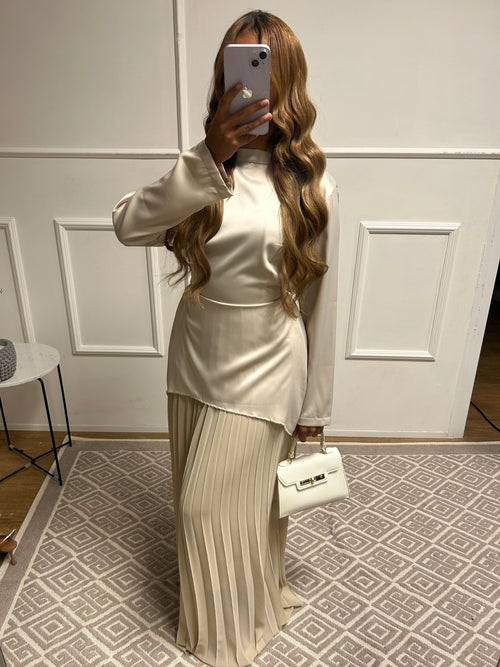 Robe doublure jupe plissé ceintré Enna 10805