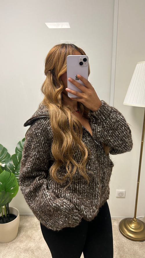 Cardigan zippé en maille côtelée NAYIA