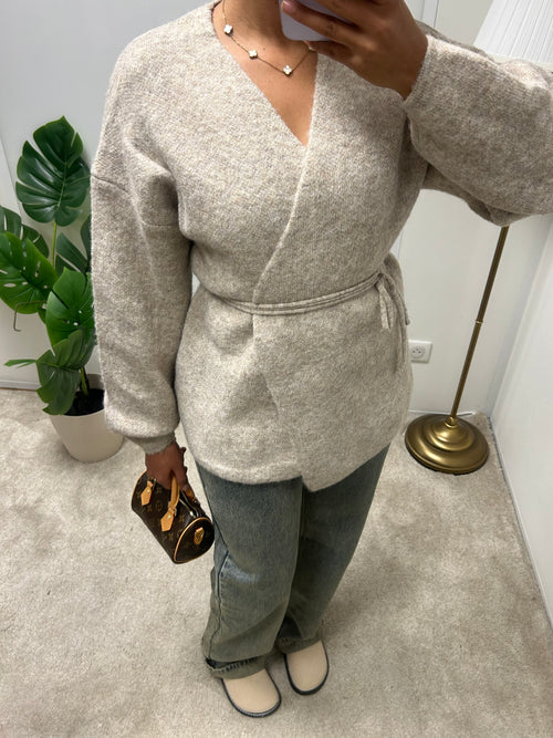 Gilet en laine cache cœur Fedoua (beige)