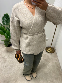 Gilet en laine cache cœur Fedoua (beige)