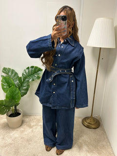 Veste en jeans à ceinture boutonné SYRIELLE ( bleu)