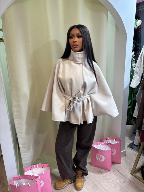 Veste Léa Cape boutonnée col montant beige