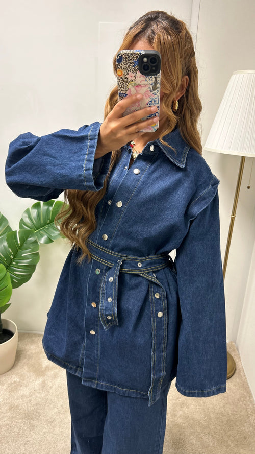 Veste en jeans à ceinture boutonné SYRIELLE ( bleu)