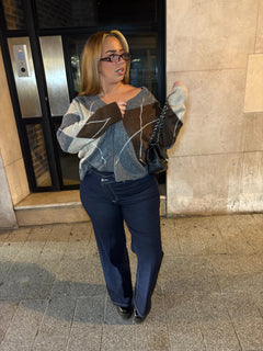 Pull ENNA boutonné à motifs carreaux