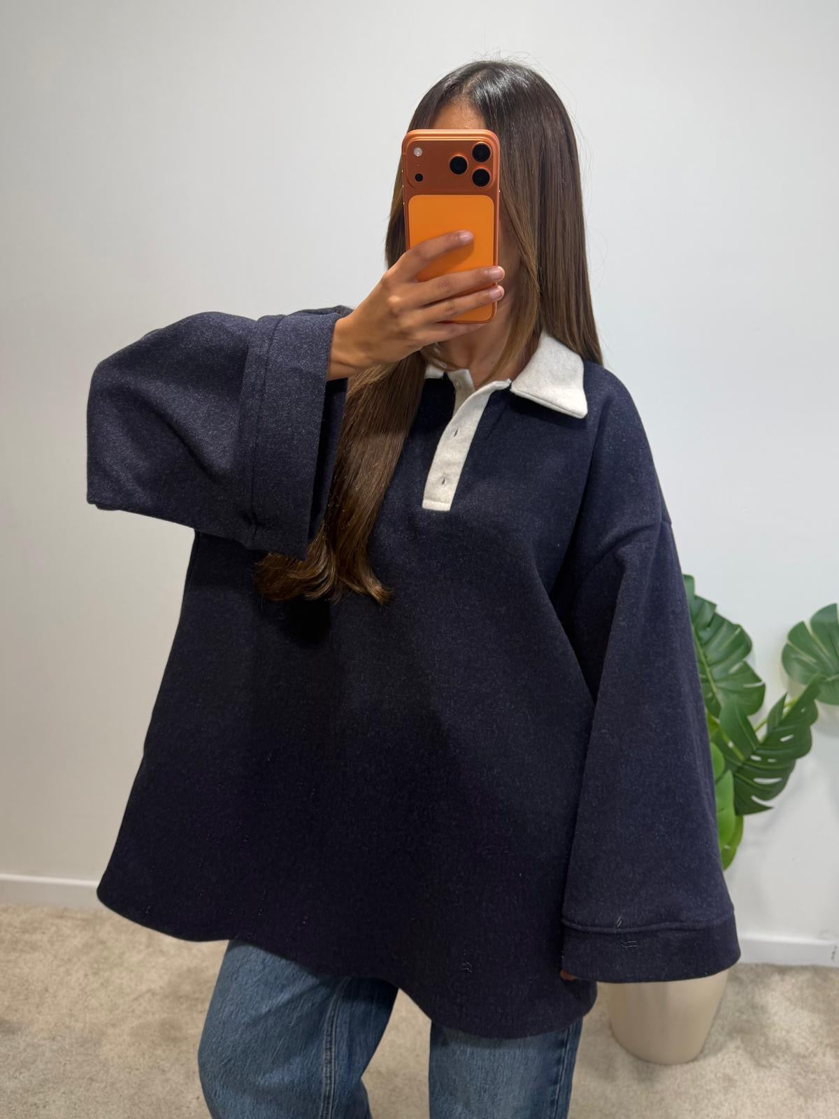 Sweat Oversize à Col Polo LÉONIE