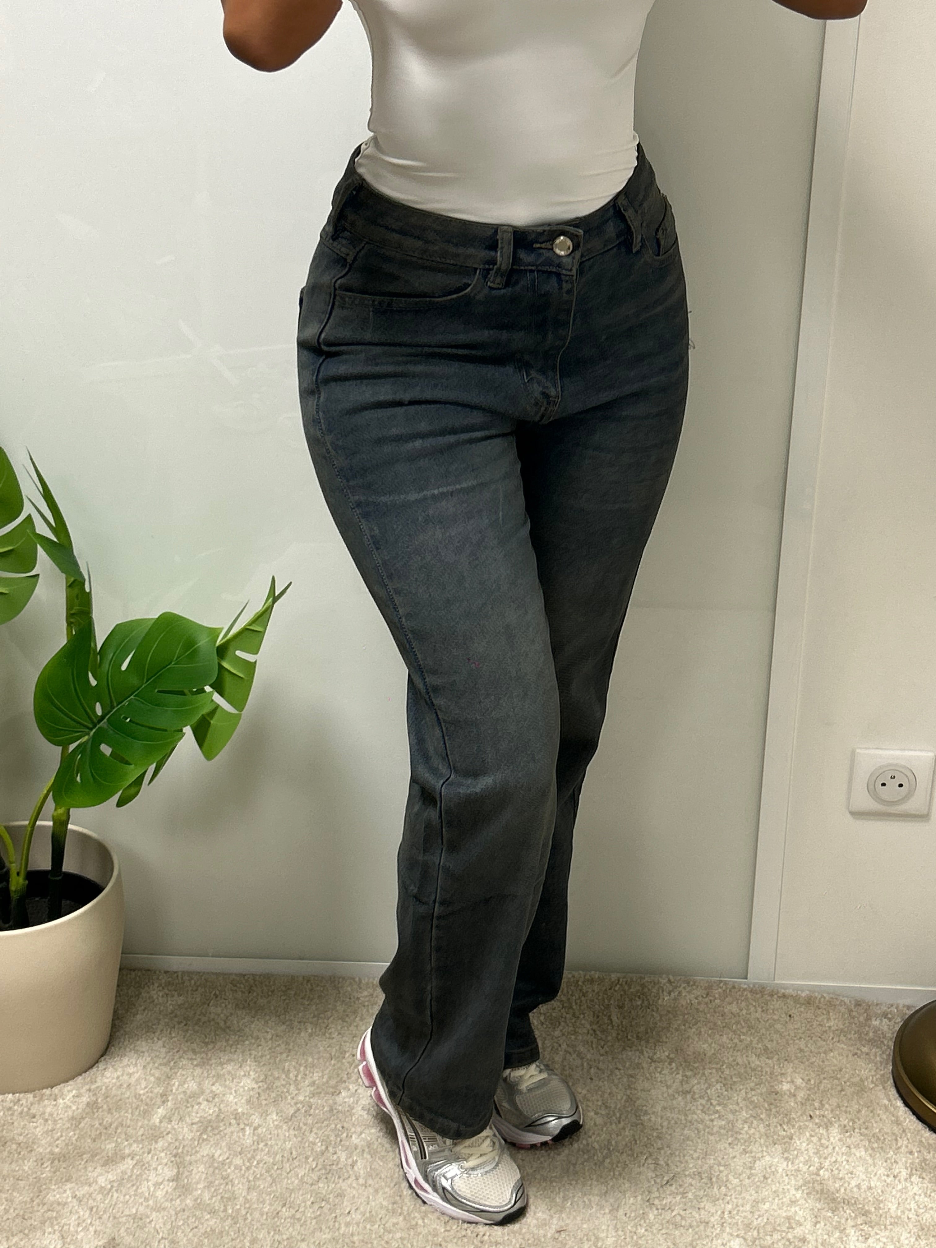 Jeans délavé gris anthracite Soraya coupe droite