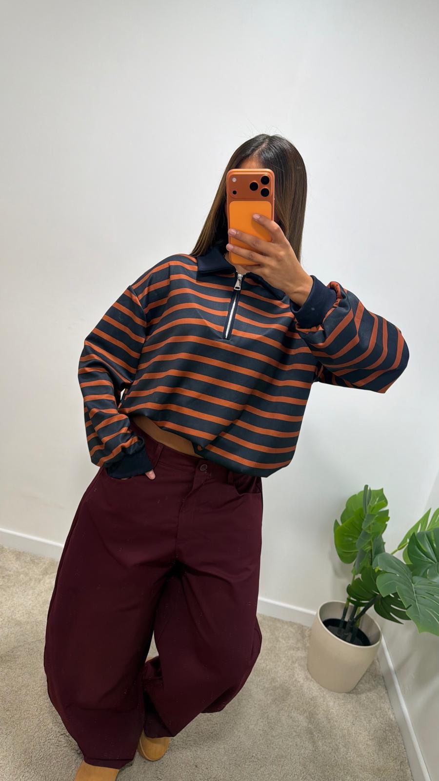 Sweat polo zippé rayé AYNESS