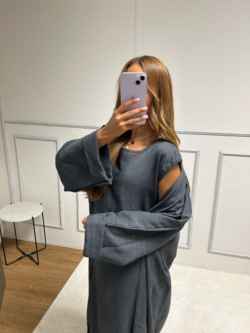 Abaya + Kimono en lin Sherine [gris anthracite]