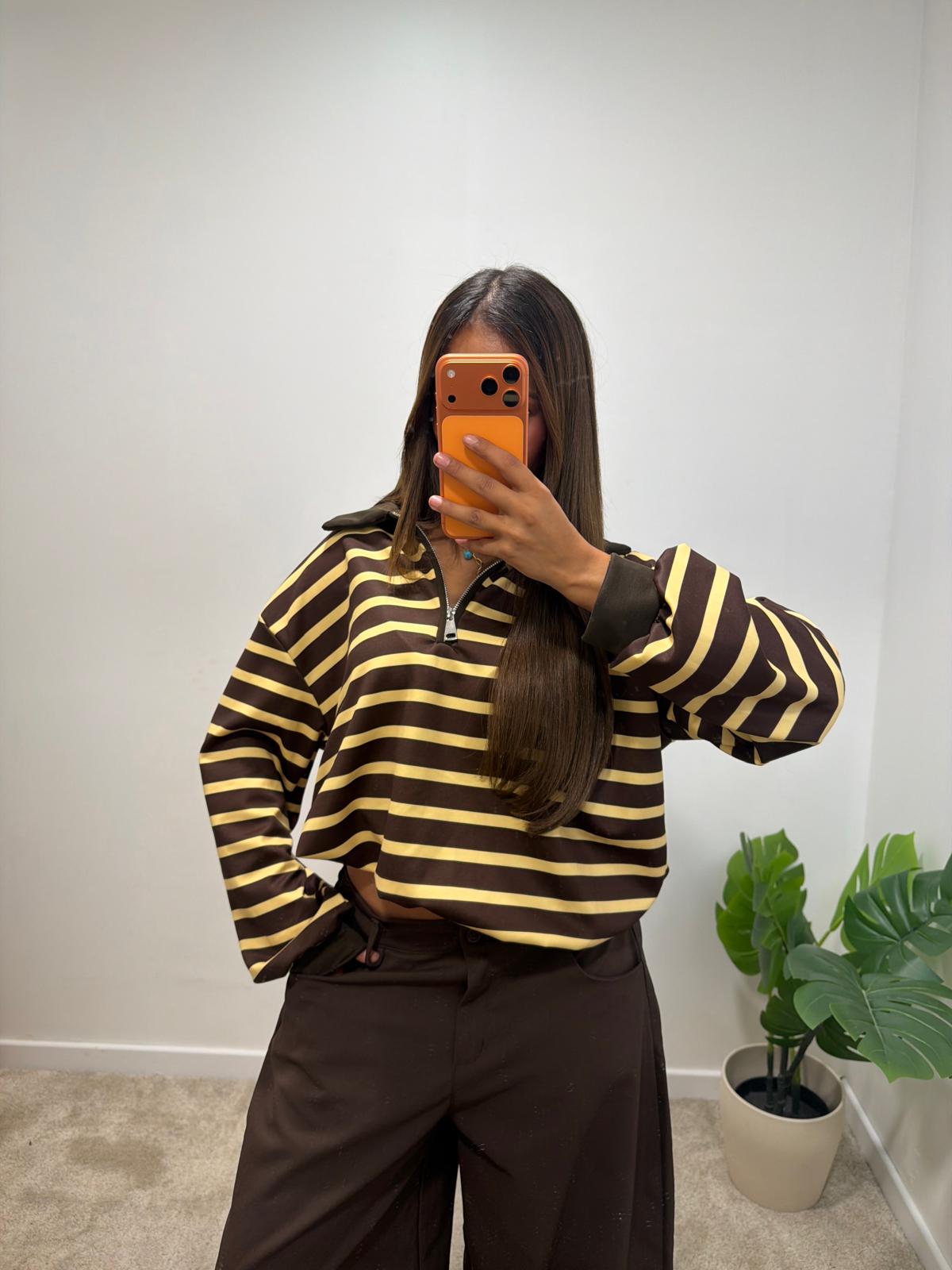 Sweat polo zippé rayé AYNESS