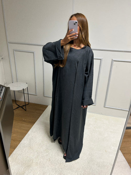 Abaya + Kimono en lin Sherine [gris anthracite]