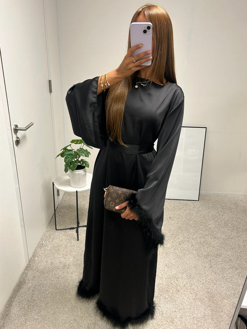 Abaya satiné à plume BIBOU 10368