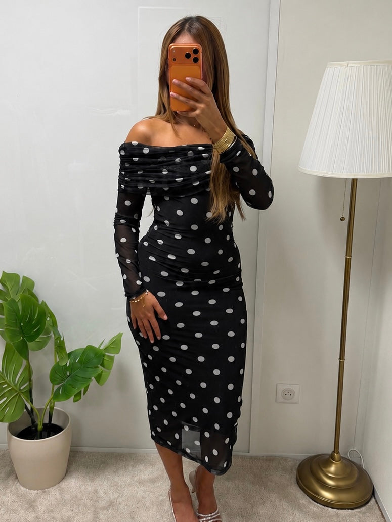Robe SAFAH imprimé a pois col bateau