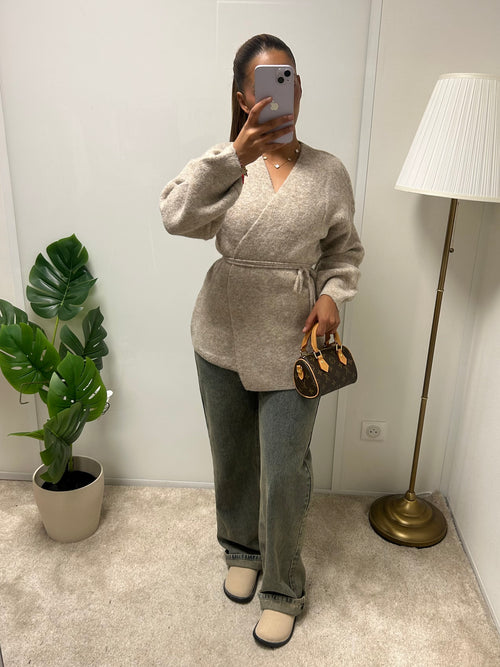 Gilet en laine cache cœur Fedoua (beige)