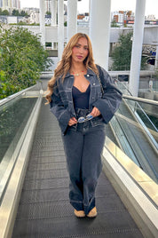 Veste en jeans loose LÉNA GRIS FONCE