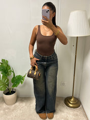 Jeans Brenda wide leg taille
basse gris délavé