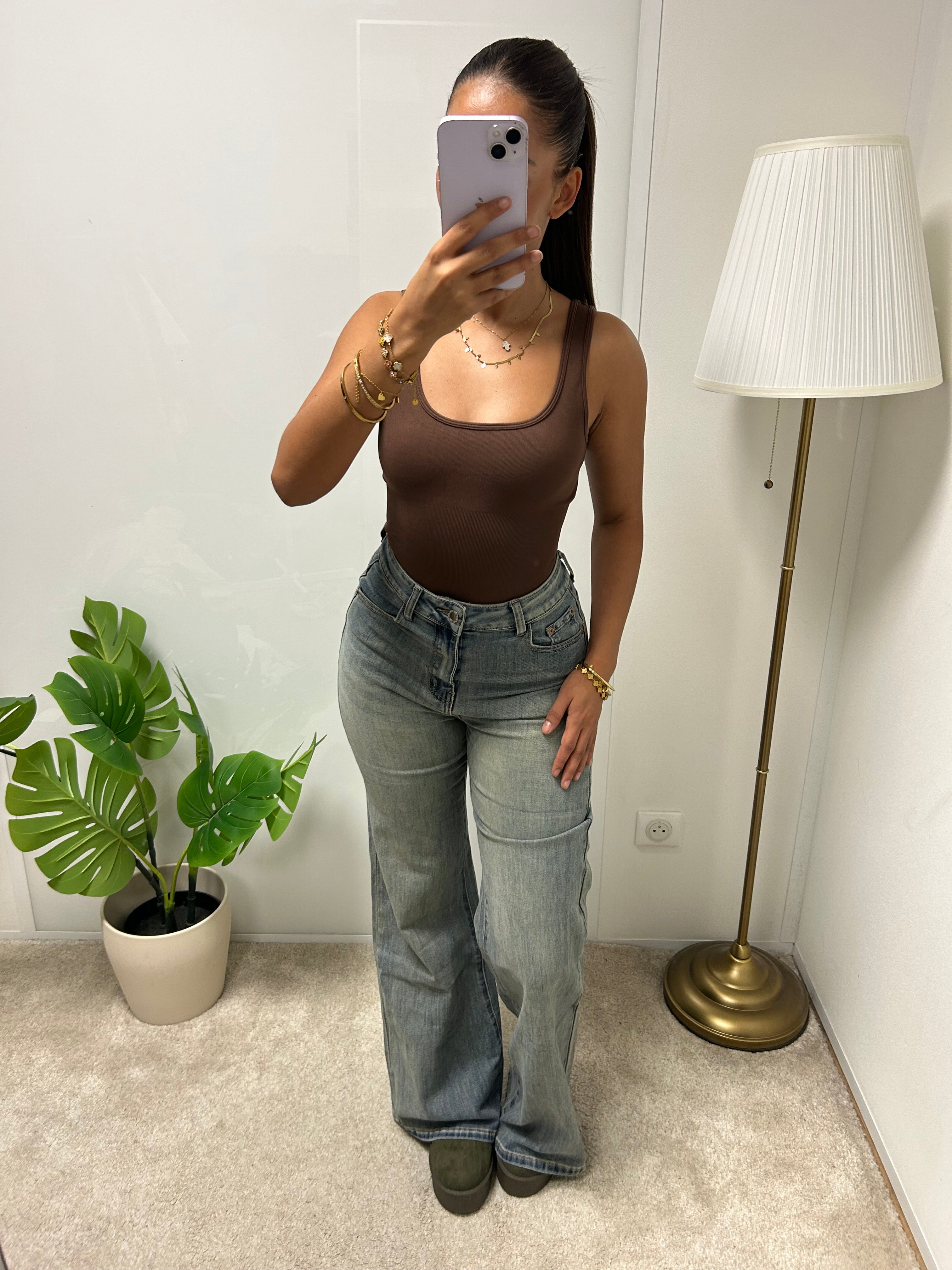 Jeans SANDRA Wide Leg Gris Clair Délavé