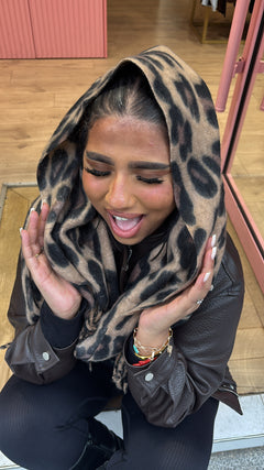 Écharpe léopard Camel