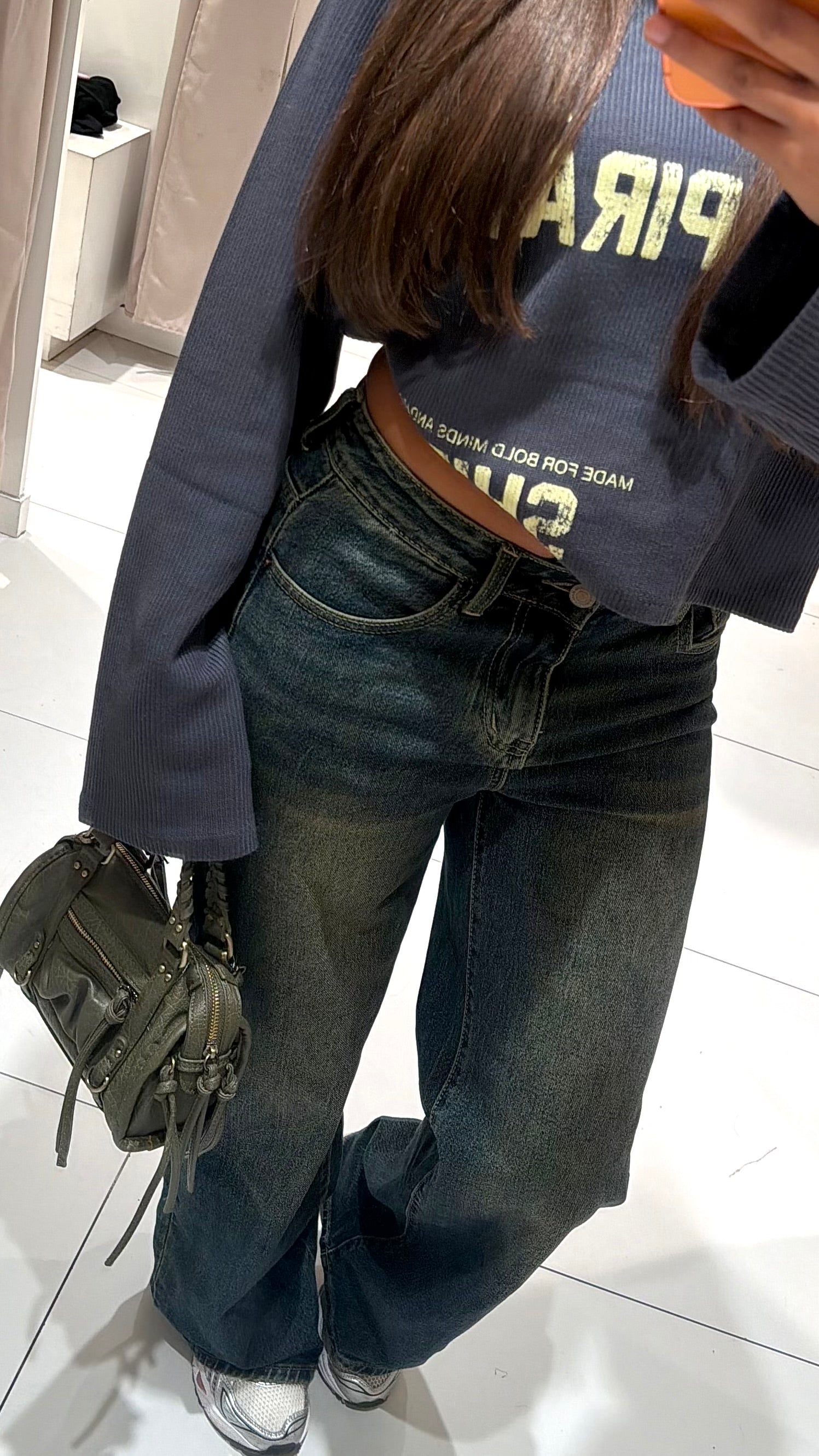Jeans Brenda wide leg taille basse gris délavé