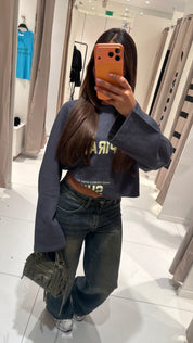 Jeans Brenda wide leg taille basse gris délavé