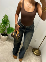 Jeans Brenda wide leg taille
basse gris délavé