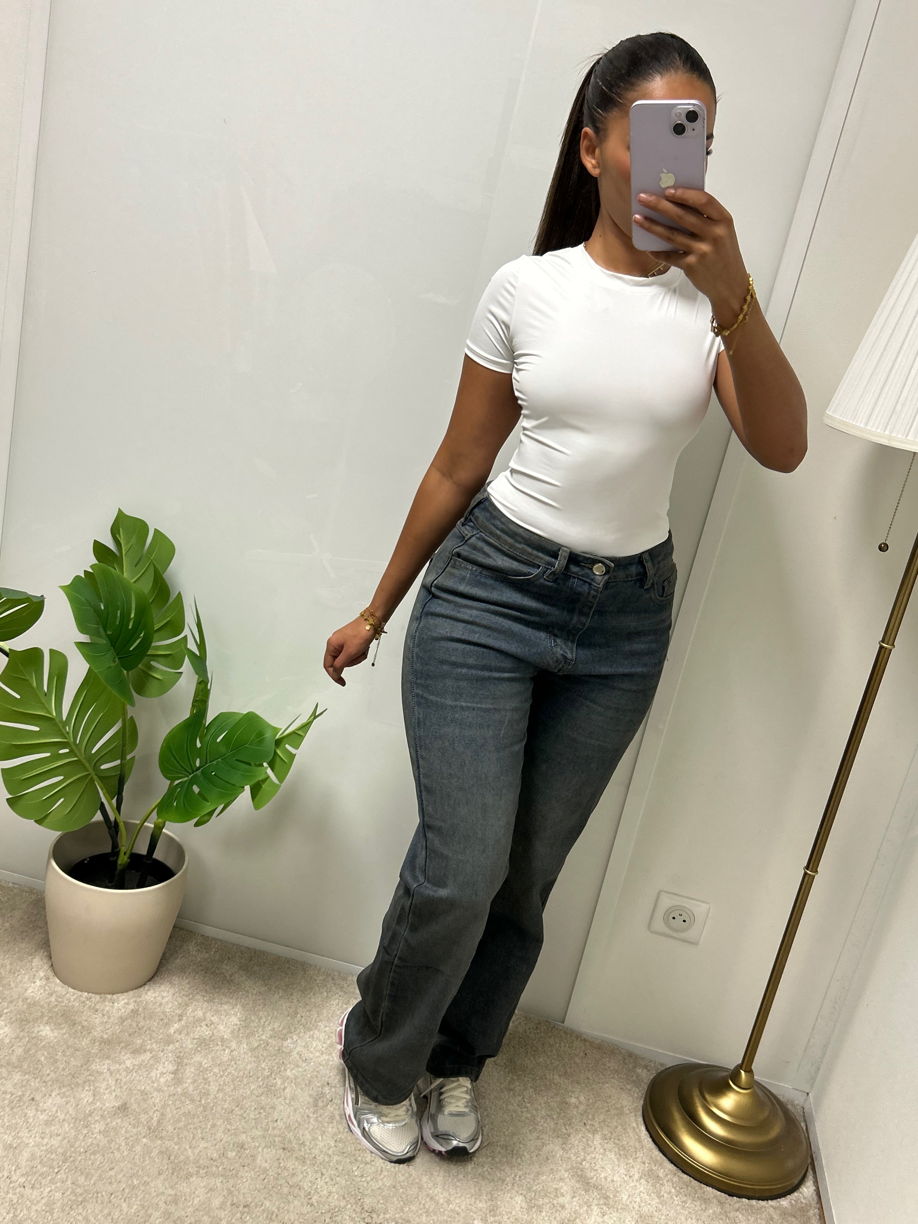Jeans délavé gris anthracite Soraya coupe droite