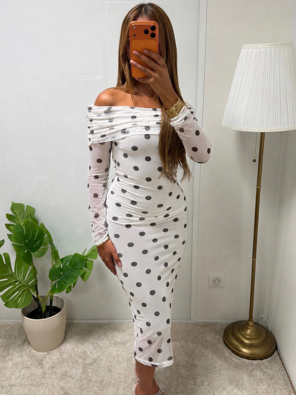 Robe SAFAH imprimé a pois col bateau