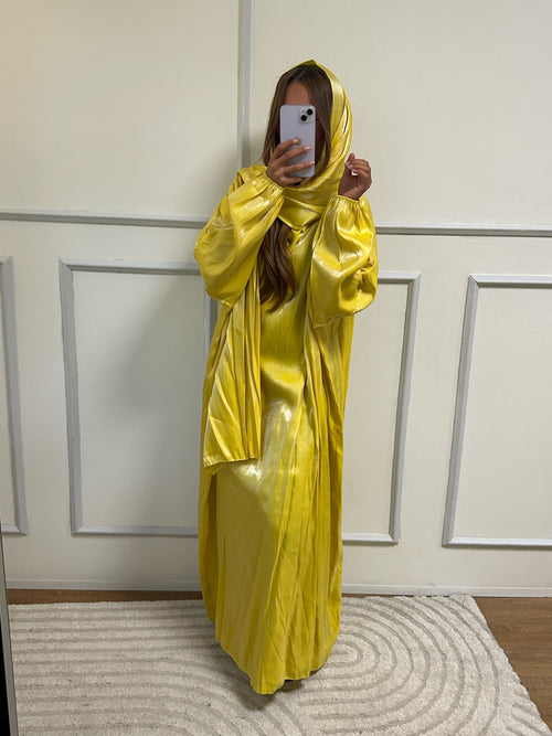 Abaya Syrine foulard intégré (jaune brillant )