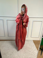 Abaya Syrine Foulard intégré (rouge brillant )