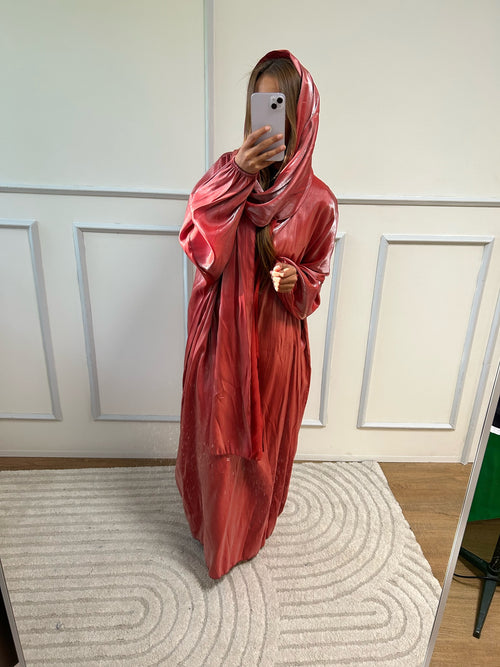 Abaya Syrine Foulard intégré (rouge brillant )